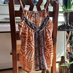Patrons Of Peace Tank Top Womens XS Orange Floral Top Spaghetti Strap XS